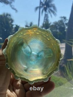 Carnival Glass Daisy and Drape Footed Vase Blue Opal