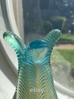 Carnival Glass Daisy and Drape Footed Vase Blue Opal