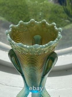 Carnival Glass Daisy and Drape Footed Vase Blue Opal