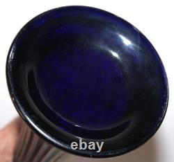 Carnival Glass Ruffle Vase Iridescent over Blue Glass 17 inch tall