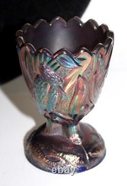 Carnival Glass Ruffle Vase Iridescent over Blue Glass 17 inch tall