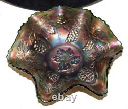 Carnival Glass Ruffle Vase Iridescent over Blue Glass 17 inch tall