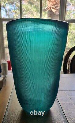 Carved Teal Glass Vase