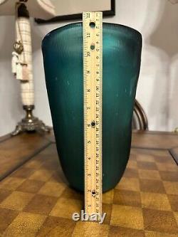 Carved Teal Glass Vase