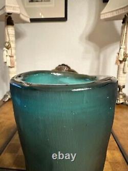 Carved Teal Glass Vase