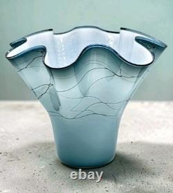 Cascade Creations Studio Art Glass Vase Signed 1996 Aqua Trumpet Flare 14