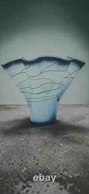 Cascade Creations Studio Art Glass Vase Signed 1996 Aqua Trumpet Flare 14