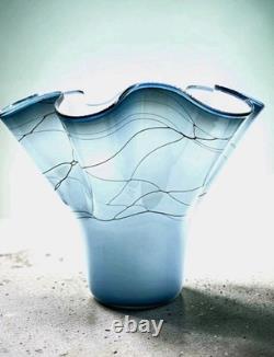 Cascade Creations Studio Art Glass Vase Signed 1996 Aqua Trumpet Flare 14
