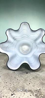 Cascade Creations Studio Art Glass Vase Signed 1996 Aqua Trumpet Flare 14