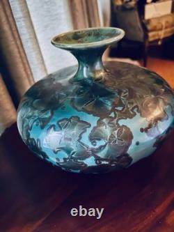 Ceramic Vase Crystalline Glaze Exquisite Floral Design Artist Signed Rare