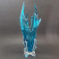 Chalet Art Glass Turquoise Blue Vase 12 Tall Stretched Cased Vintage Lorraine