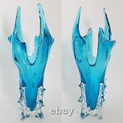 Chalet Art Glass Turquoise Blue Vase 12 Tall Stretched Cased Vintage Lorraine