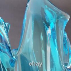 Chalet Art Glass Turquoise Blue Vase 12 Tall Stretched Cased Vintage Lorraine