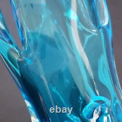 Chalet Art Glass Turquoise Blue Vase 12 Tall Stretched Cased Vintage Lorraine