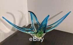 Chalet Glass Blue Uranium Green Stretched Vase, RARE, Signed, Mint, 20 x 9