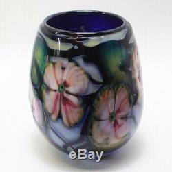 Charles Lotton 1994 Multi-Flora Cobalt Blue 7 Vase Signed and Dated