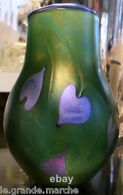 Charles Lotton American Studio Art Glass Hearts & Vines Vase Dated 1976