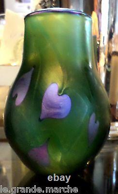 Charles Lotton American Studio Art Glass Hearts & Vines Vase Dated 1976