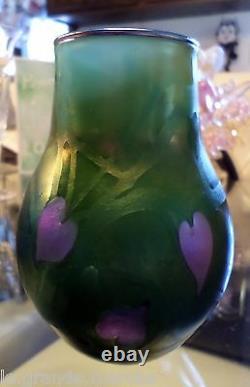 Charles Lotton American Studio Art Glass Hearts & Vines Vase Dated 1976