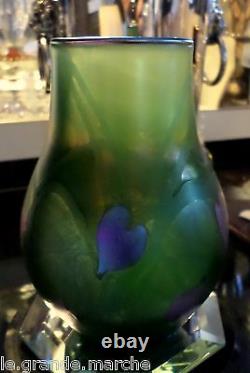 Charles Lotton American Studio Art Glass Hearts & Vines Vase Dated 1976