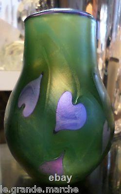 Charles Lotton American Studio Art Glass Hearts & Vines Vase Dated 1976