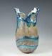 Charles Lotton Art Glass Cypriot Lava Vase with Blue Iridescent 1995