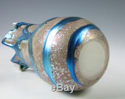 Charles Lotton Art Glass Cypriot Lava Vase with Blue Iridescent 1995