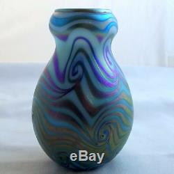 Charles Lotton Art Glass Early Blue King Tut Double Gourd Vase 5.5 Tall 1978
