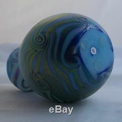 Charles Lotton Art Glass Early Blue King Tut Double Gourd Vase 5.5 Tall 1978