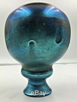 Charles Lotton Blue Aurene Iridescent Dimpled Art Glass Vase Signed Dated 1975