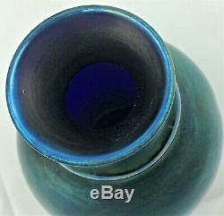 Charles Lotton Blue Aurene Iridescent Dimpled Art Glass Vase Signed Dated 1975