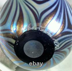 Charles Lotton Blue Iridescent Drape Art Glass Vase 6 Signed Dated 1983