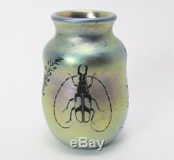 Charles Lotton Max Erlacher Iridescent 4 Bug Butterfly Vase Very Rare
