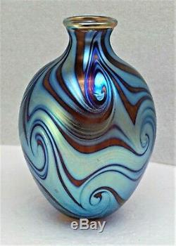 Charles Lotton Studios Iridescent Blue Luster King Tut Vase-signed & Dated 1980
