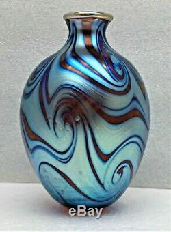 Charles Lotton Studios Iridescent Blue Luster King Tut Vase-signed & Dated 1980