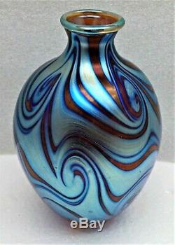 Charles Lotton Studios Iridescent Blue Luster King Tut Vase-signed & Dated 1980