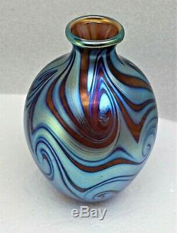 Charles Lotton Studios Iridescent Blue Luster King Tut Vase-signed & Dated 1980