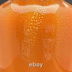 Chatham Cased Art Glass Orange & Blue Gold Speckled Optic Vase Made in USA 11t