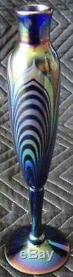 Choice Correia Art Glass Blue Iridescent Pulled Feather Vase Prototype