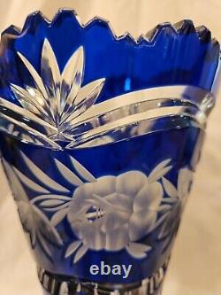 Cobalt Blue 24% lead Crystal fluted rose garland Vase