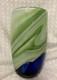 Cobalt Blue And Green Swirl Glass Contrast Vase. Murano Kosta Boda Style 10 In