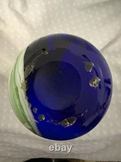 Cobalt Blue And Green Swirl Glass Contrast Vase. Murano Kosta Boda Style 10 In