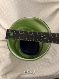Cobalt Blue And Green Swirl Glass Contrast Vase. Murano Kosta Boda Style 10 In