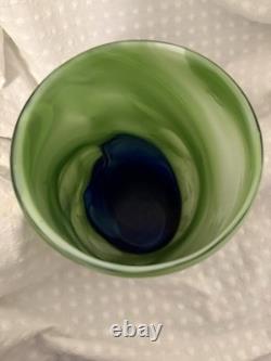 Cobalt Blue And Green Swirl Glass Contrast Vase. Murano Kosta Boda Style 10 In