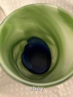 Cobalt Blue And Green Swirl Glass Contrast Vase. Murano Kosta Boda Style 10 In
