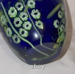Cobalt Blue Art Glass Vase With Flowers 5 1/2 Tall Heavy Arthur Kusak Millie