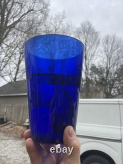 Cobalt Blue Blown Blue Glass Flip Hand Blown Glass Vase Late 19th- Early 20th c