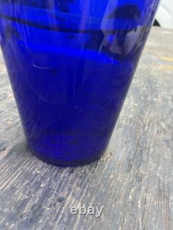Cobalt Blue Blown Blue Glass Flip Hand Blown Glass Vase Late 19th- Early 20th c