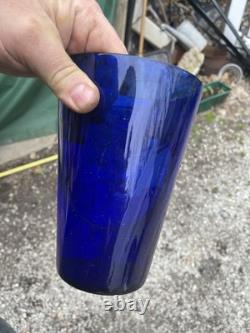 Cobalt Blue Blown Blue Glass Flip Hand Blown Glass Vase Late 19th- Early 20th c