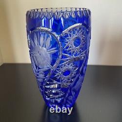 Cobalt Blue Cut To Clear Crystal Vase Hand Cut Crystal Made In Poland